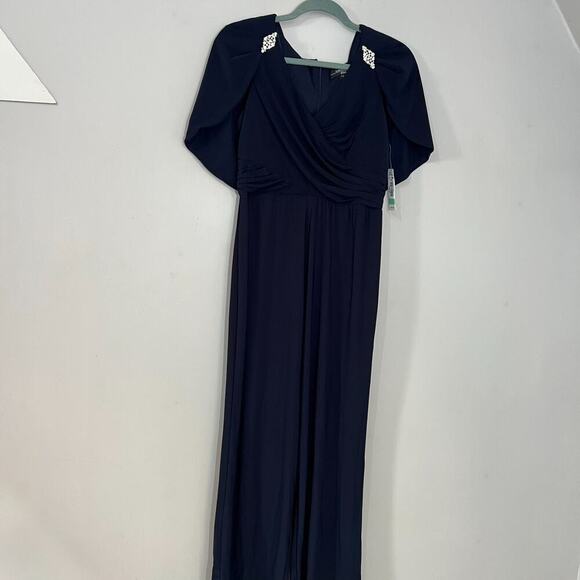 NWT RM Richards Evening Jumpsuit Navy Blue Formal Wedding Guest 10P Cape Romper - Picture 3 of 9
